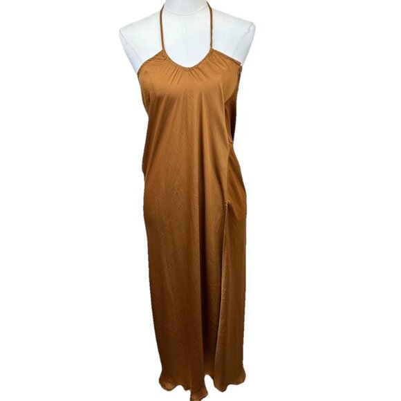 Free People Significant Other Satin Esme Maxi Dress Gold S/P - Picture 2 of 10
